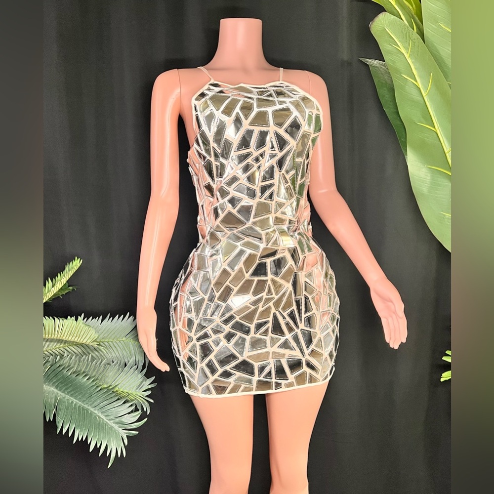Reflective Metallic Mini Party Dress